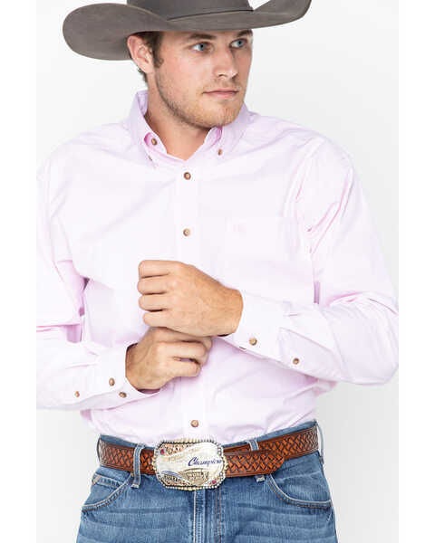 Ariat Men's Pink Dayne Mini Striped Long Sleeve Shirt - Big & Tall , Pink, hi-res