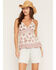 Image #1 - Angie Women's Floral Print Lace Trim Tank Top, Ivory, hi-res