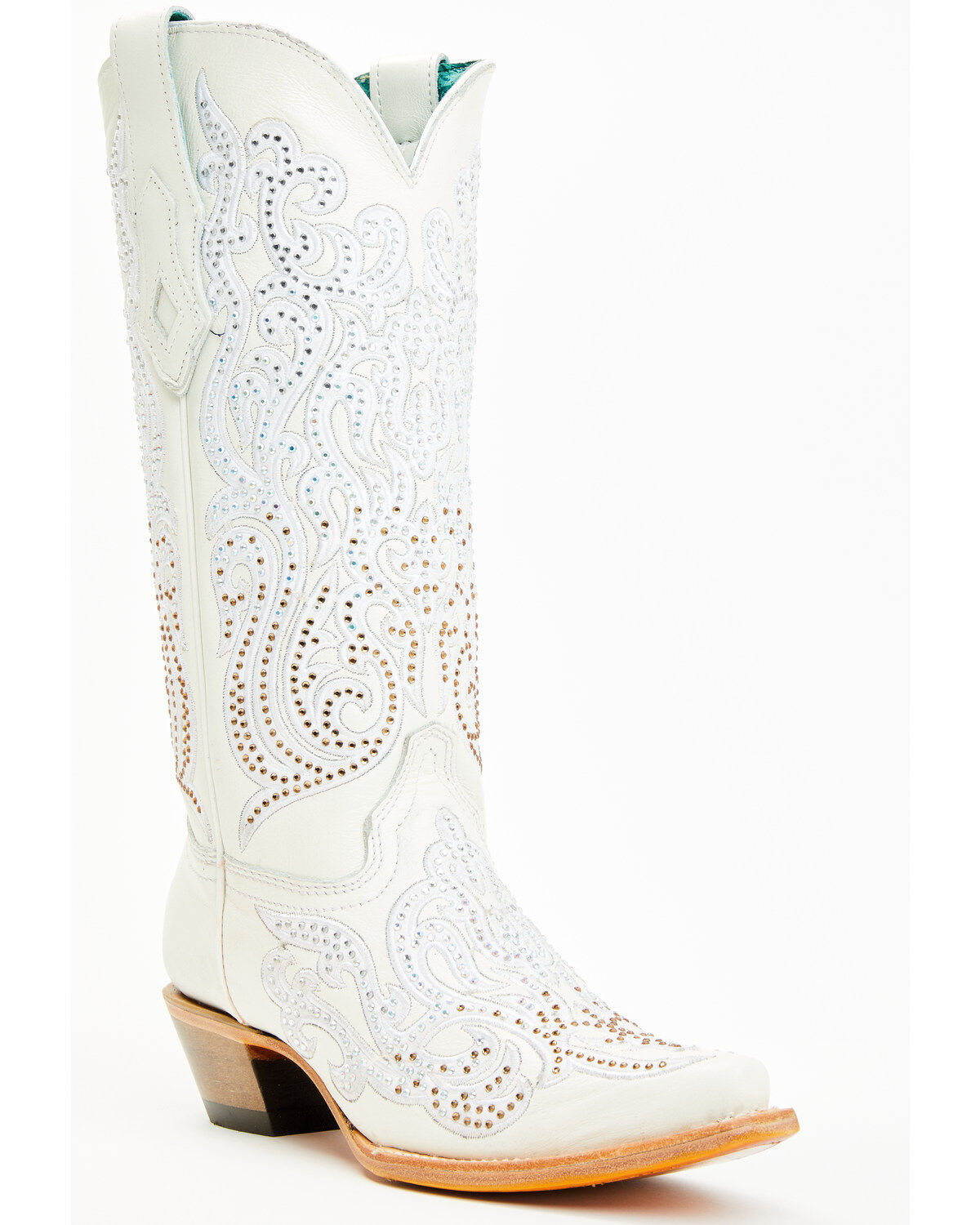 Image #1 - Corral Women's Crystal Embroidered Western Boots - Snip Toe, White, hi-res