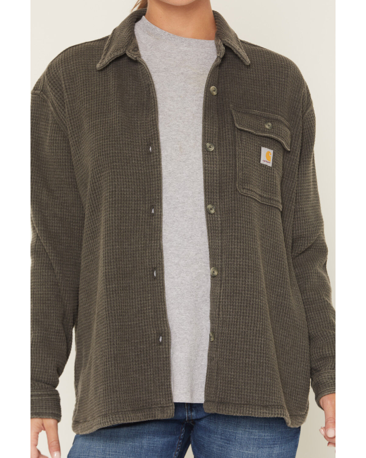 Image #3 - Carhartt Women's Oversized Fit Heavyweight Waffle Knit Work Shirt, Charcoal, hi-res