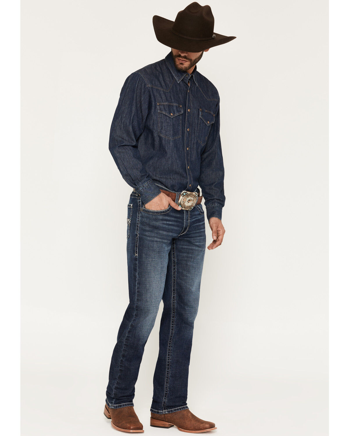 Ariat Men's M4 Harlan Landon Dark Wash Relaxed Straight Stretch Denim Jeans, Dark Wash, hi-res