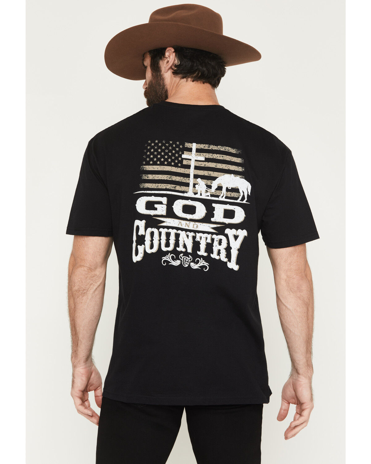 Cowboy Hardware Men's God & Country Short Sleeve Graphic T-Shirt, Black, hi-res