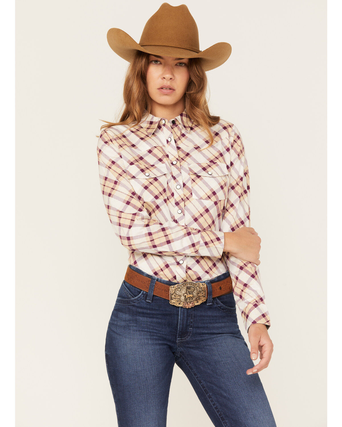 Image #1 - RANK 45&reg; Women's Long Sleeve Heritage Riding Shirt, Lt Brown, hi-res