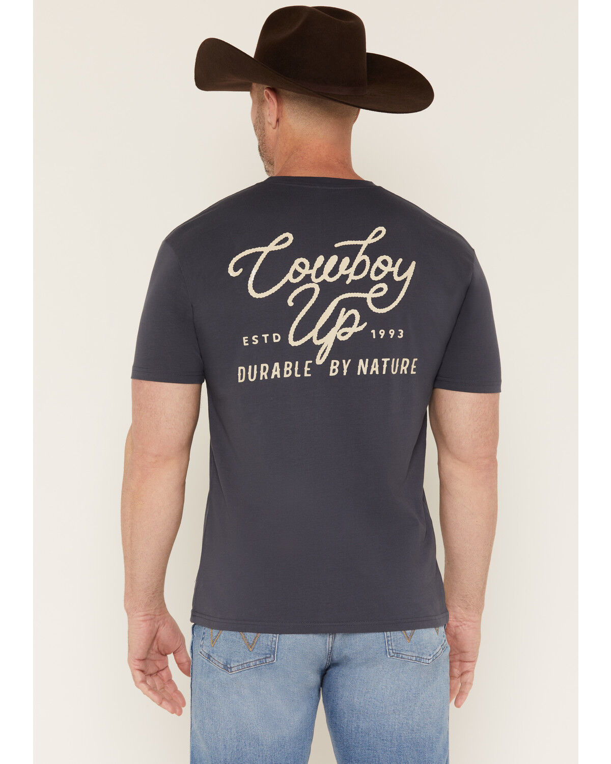 Cowboy Up Men's Durable By Nature Short Sleeve Graphic T-Shirt, Blue, hi-res