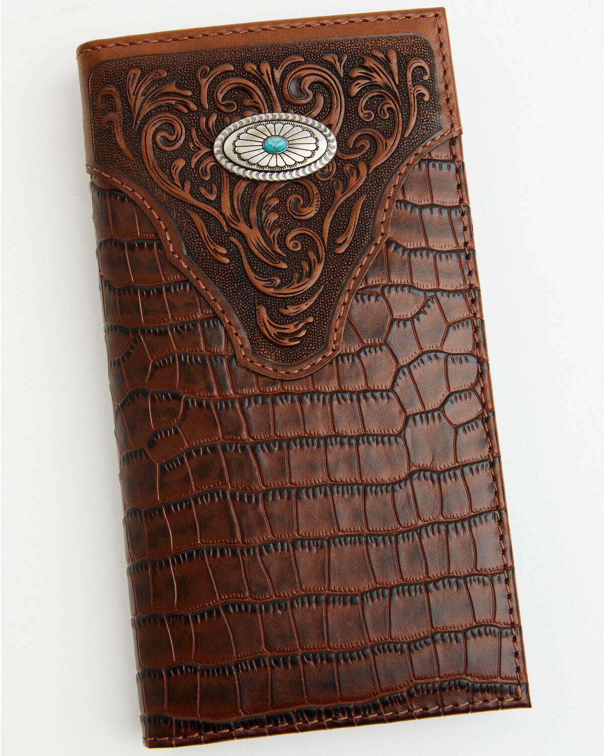 Cody James Men's Croc Embossed Leather Rodeo Wallet, Brown, hi-res
