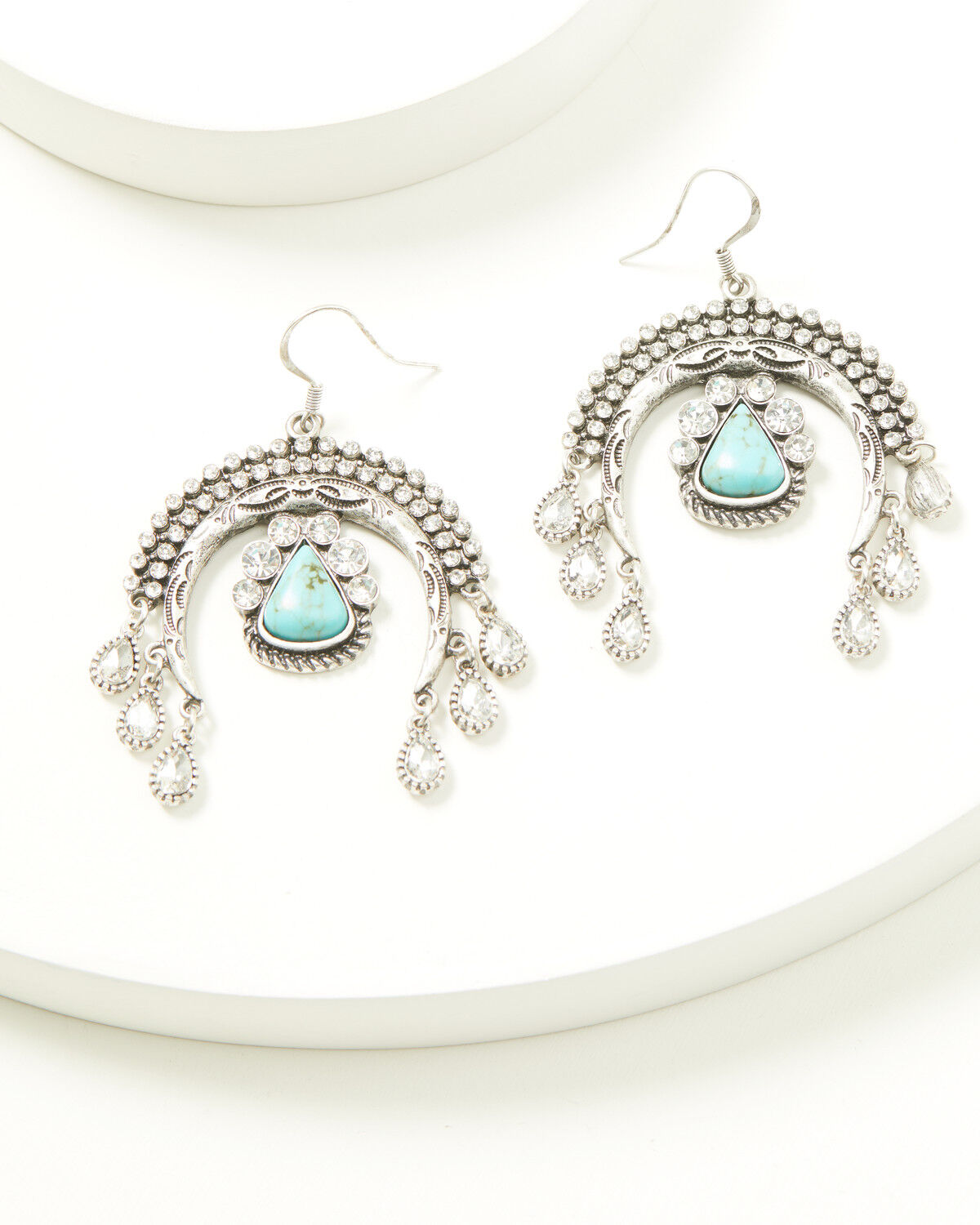 Idyllwind Women's Crescent Squash Blossom Rhinestone Statement Earrings, Silver, hi-res