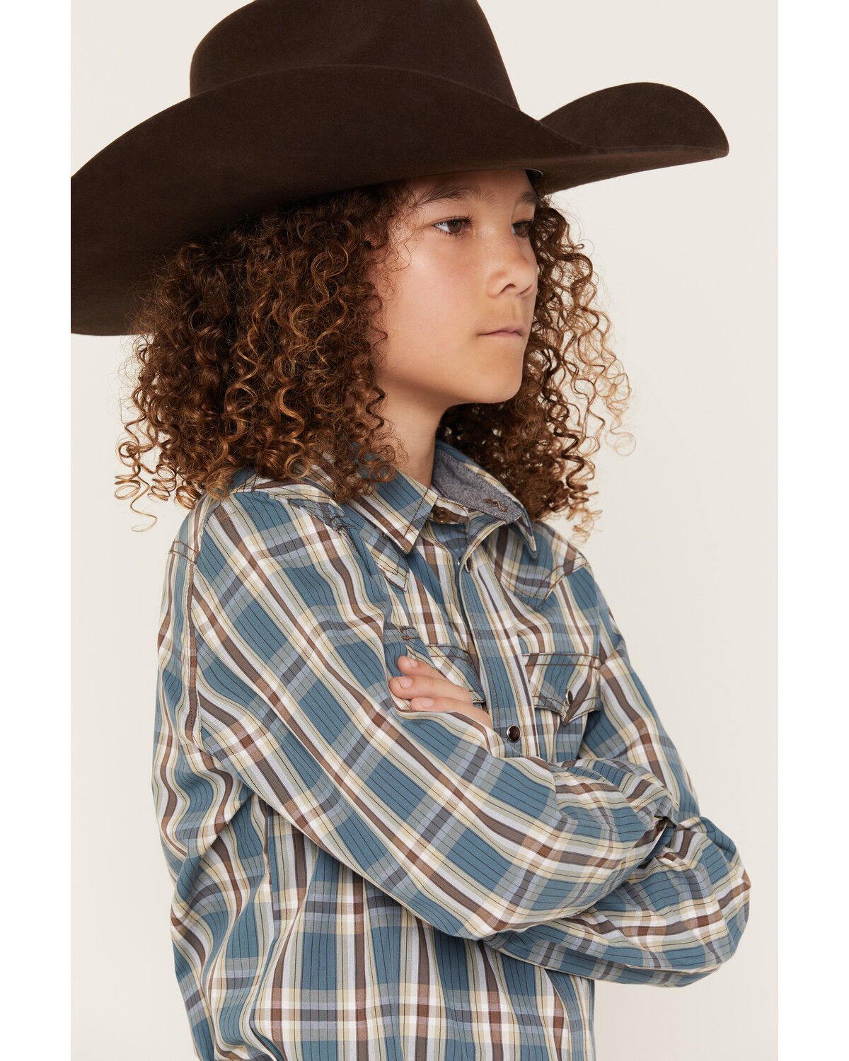 Image #2 - Cody James Boys' Niagra Falls Plaid Print Long Sleeve Snap Western Shirt, Blue, hi-res