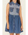 Image #3 - Wrangler Girls' Two-Tone Denim Sleeveless Snap Dress, Blue, hi-res