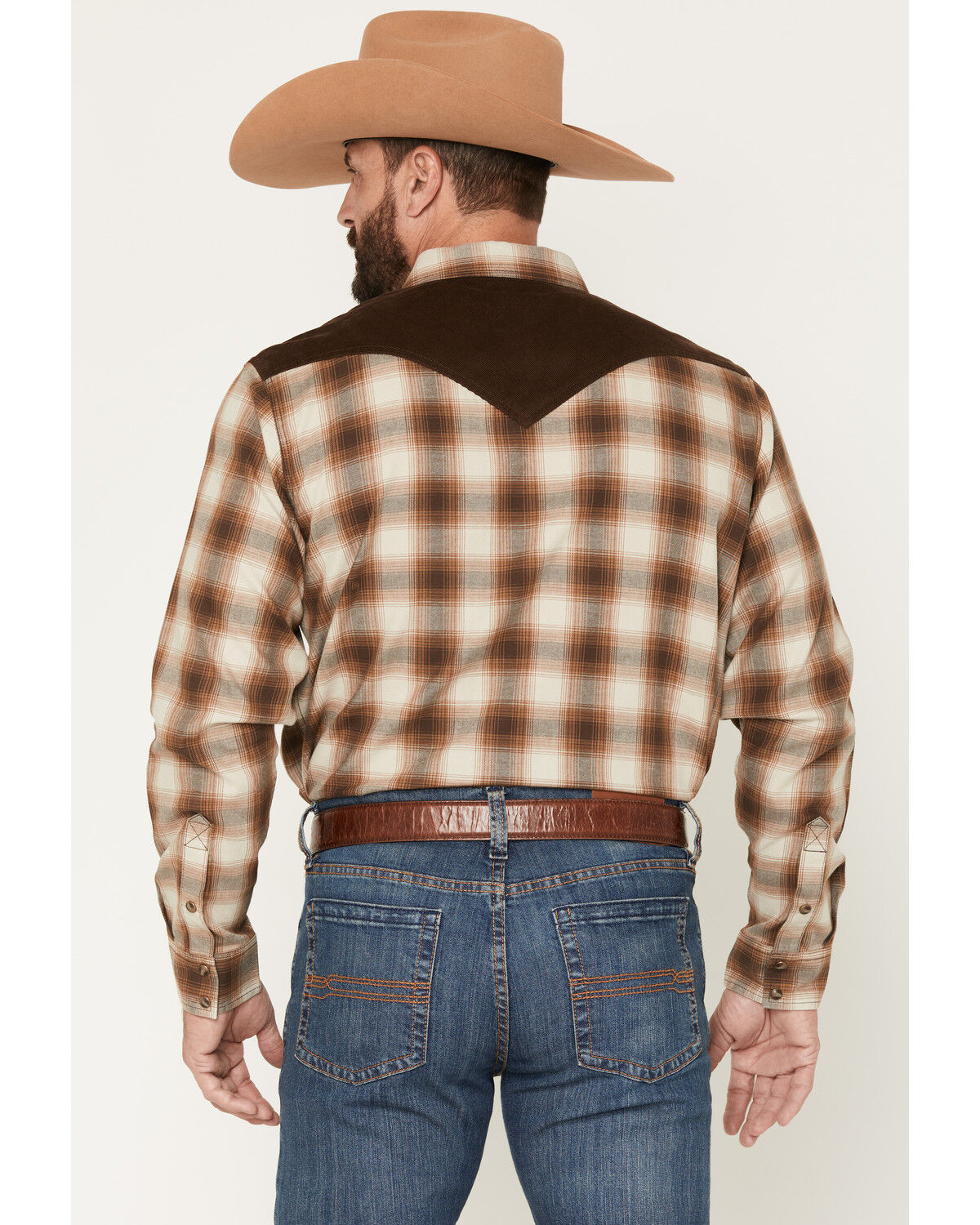 Image #4 - Cody James Men's Mad Plaid Print Corduroy Long Sleeve Snap Western Shirt, Tan, hi-res