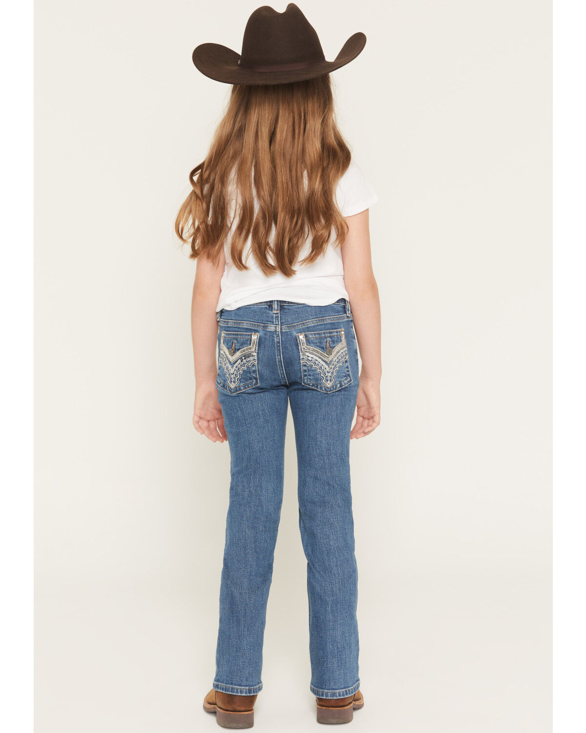 Shyanne Girls' Rome Dark Wash Embellished Pocket Bootcut Stretch Denim Jeans, Dark Wash, hi-res
