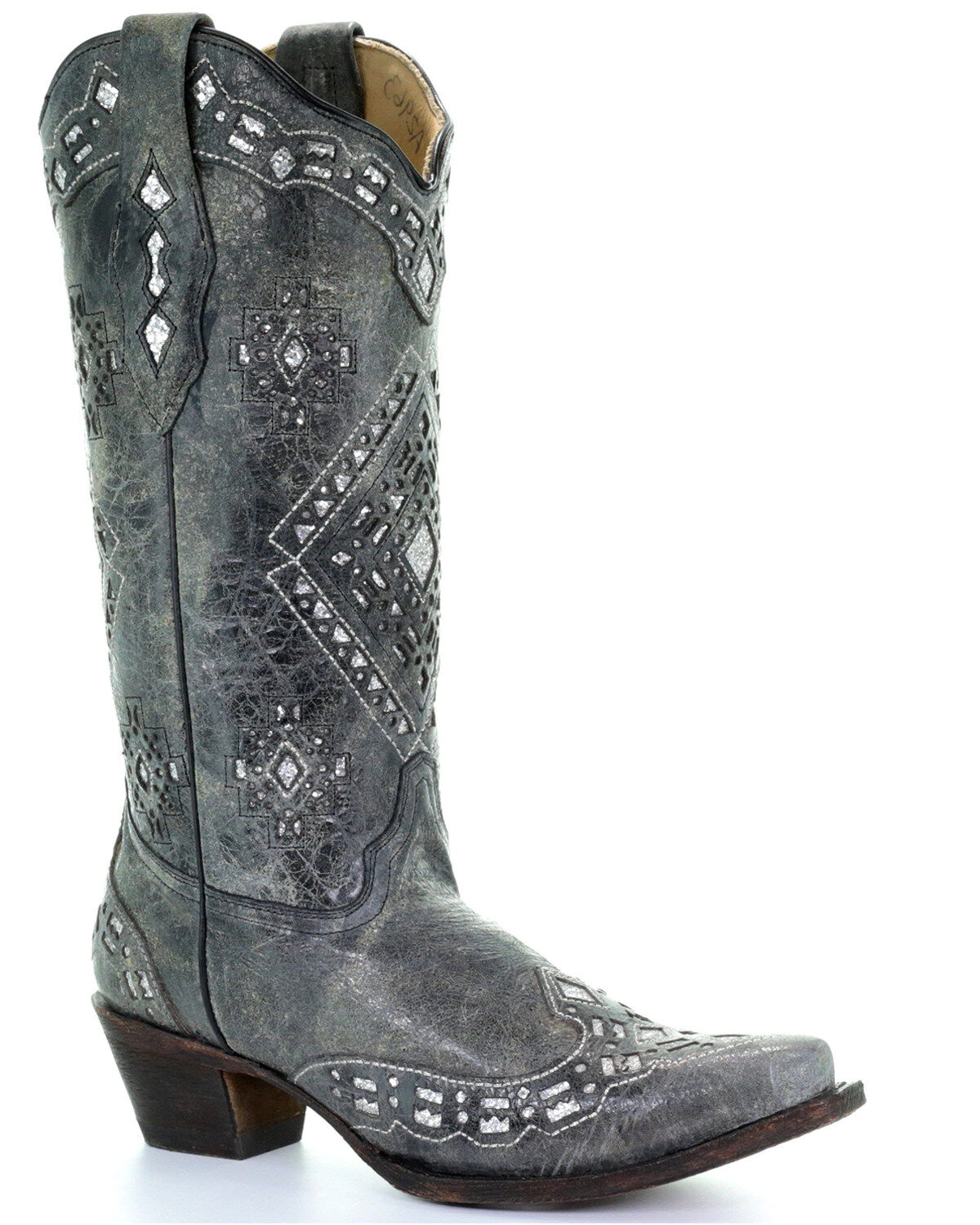 Corral Women's Glitter Inlay Western Boots, Black Distressed, hi-res