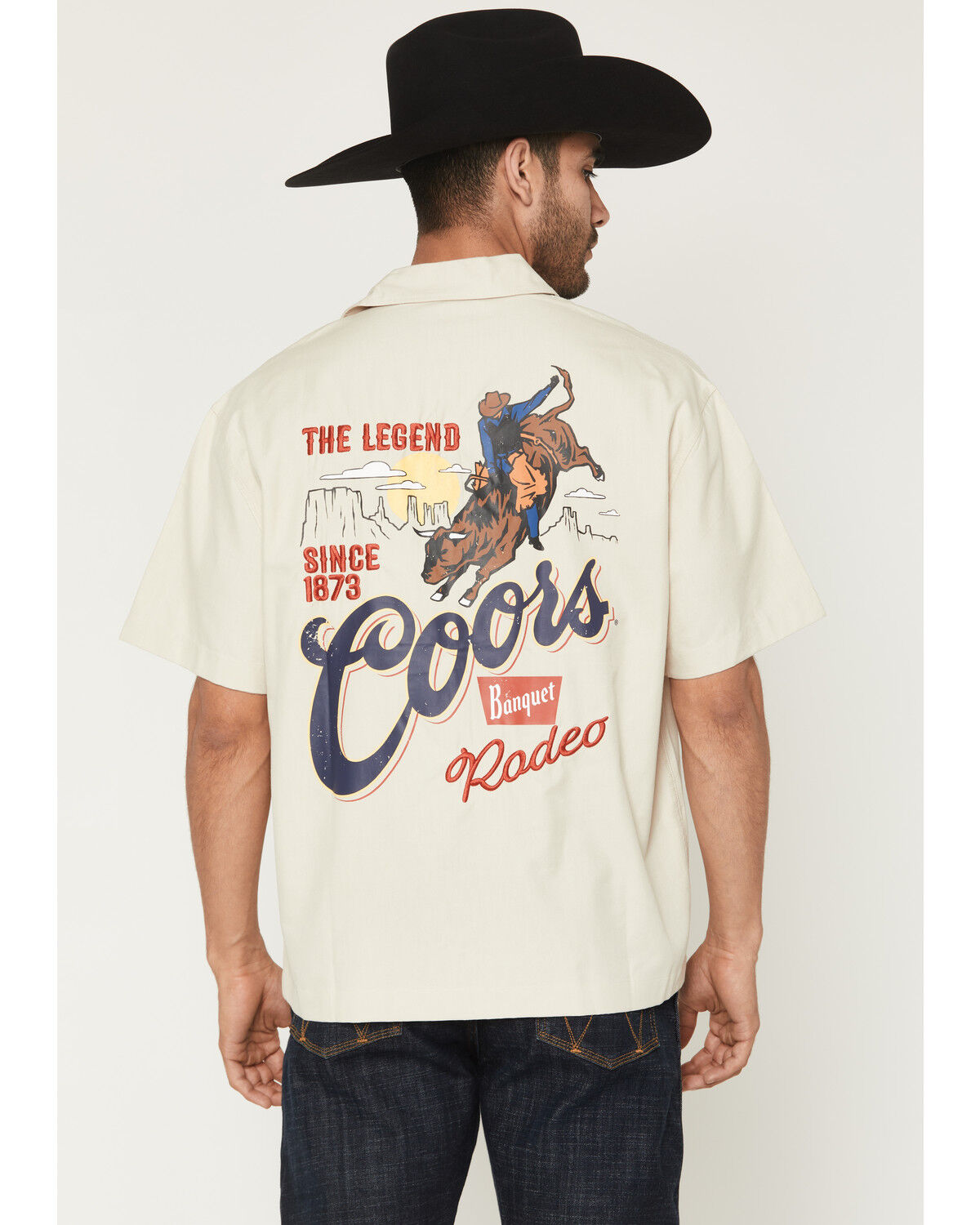 Image #1 - Coors Men's Boot Barn Exclusive Coors Short Sleeve Button-Down Shirt, Natural, hi-res