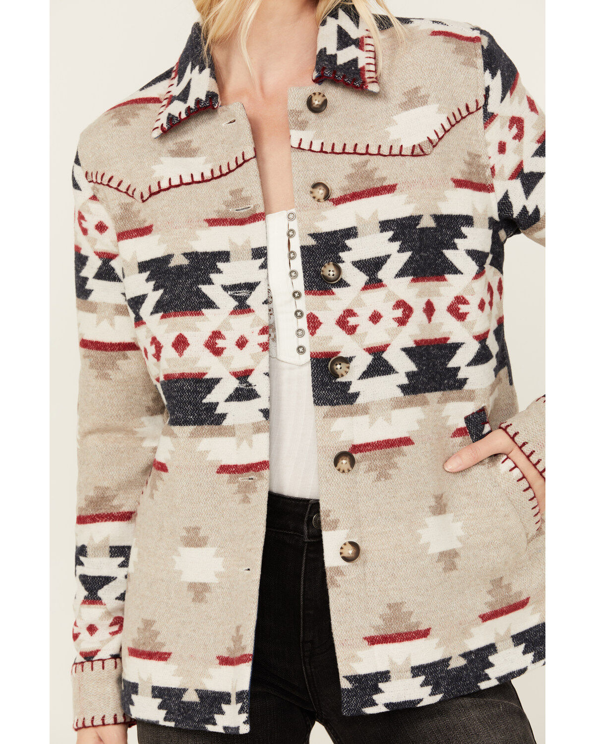 Image #2 - Idyllwind Women's Esterbrook Southwestern Print Blanket Shacket, Steel Blue, hi-res