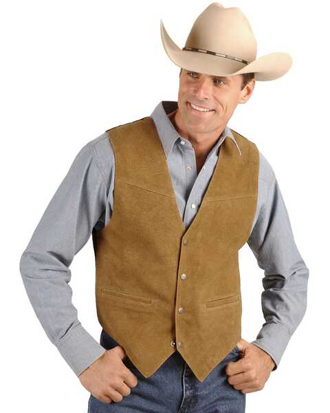 Image #1 - Scully Men's Boar Suede Snap Front Vest, Brown, hi-res