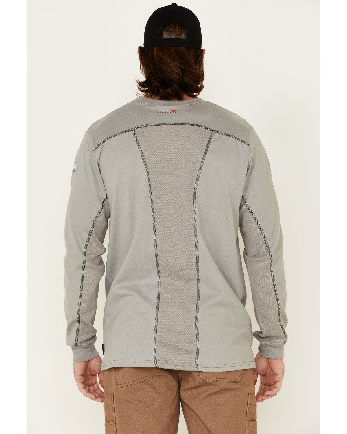 Image #4 - Ariat Men's FR Crew Neck Long Sleeve Shirt, Grey, hi-res