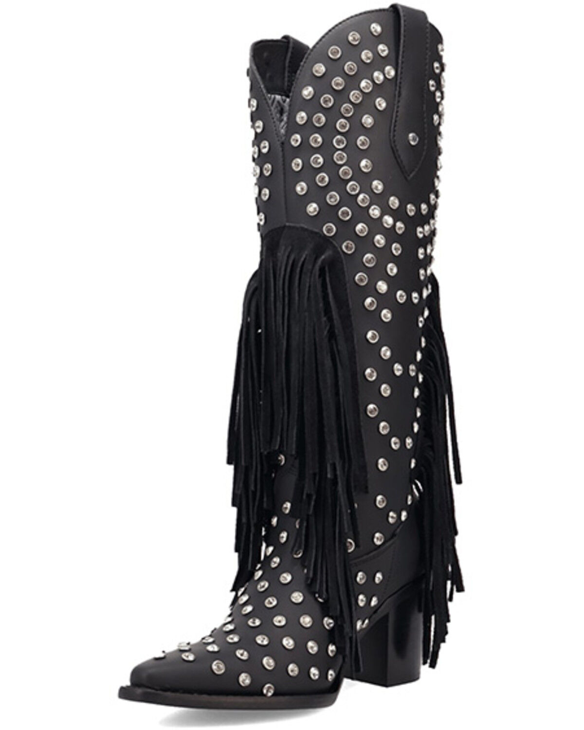 Image #4 - Dingo Women's Shoe Pony Fringe Rhinestone Tall Western Boots - Round Toe, Black, hi-res