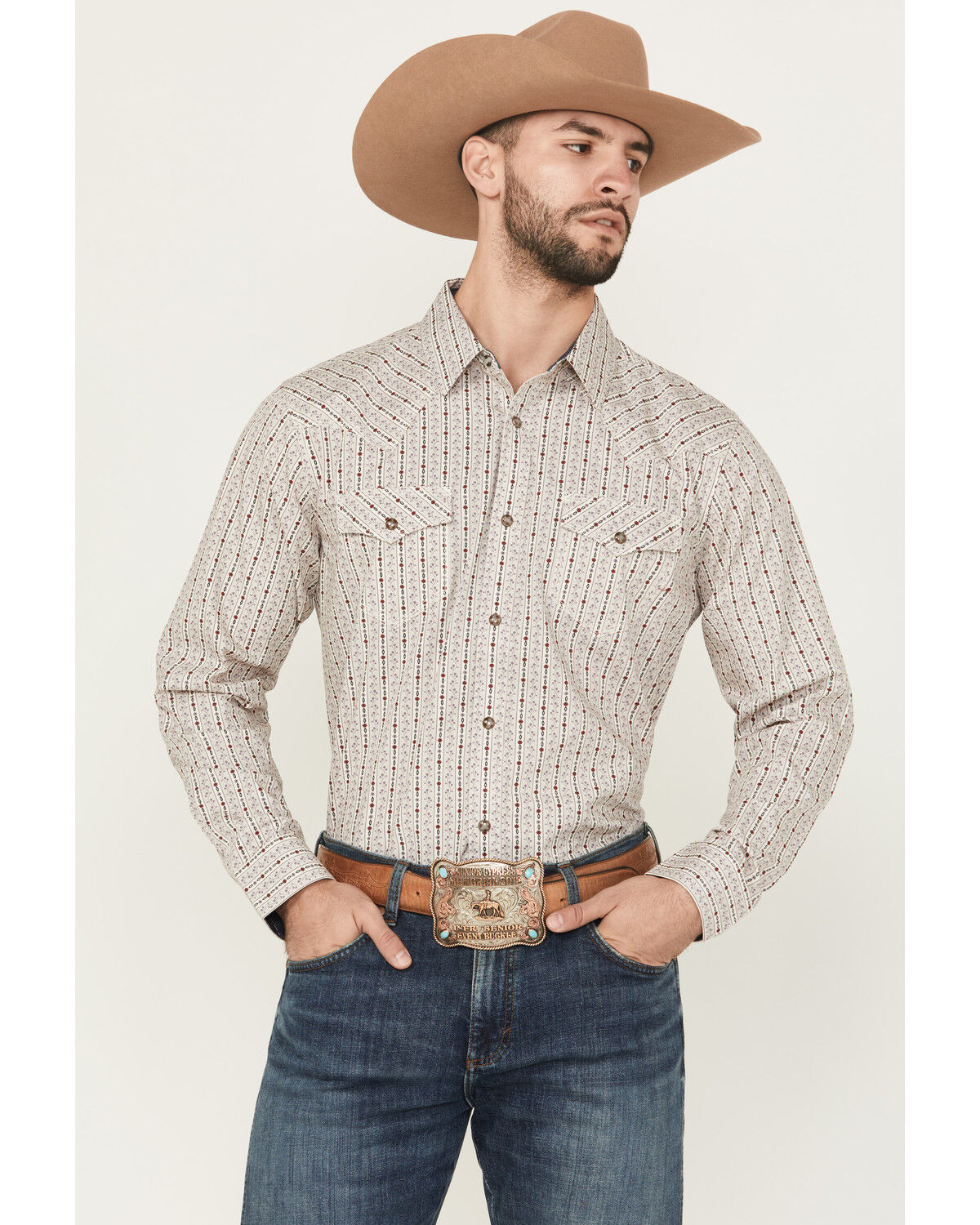 Image #1 - Moonshine Spirit&reg; Men's Trench Town Striped Long Sleeve Snap Western Shirt, Purple, hi-res