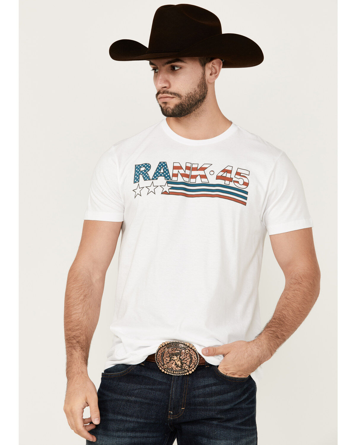 Image #1 - RANK 45&reg; Men's Americana Logo Short Sleeve Graphic T-Shirt, White, hi-res