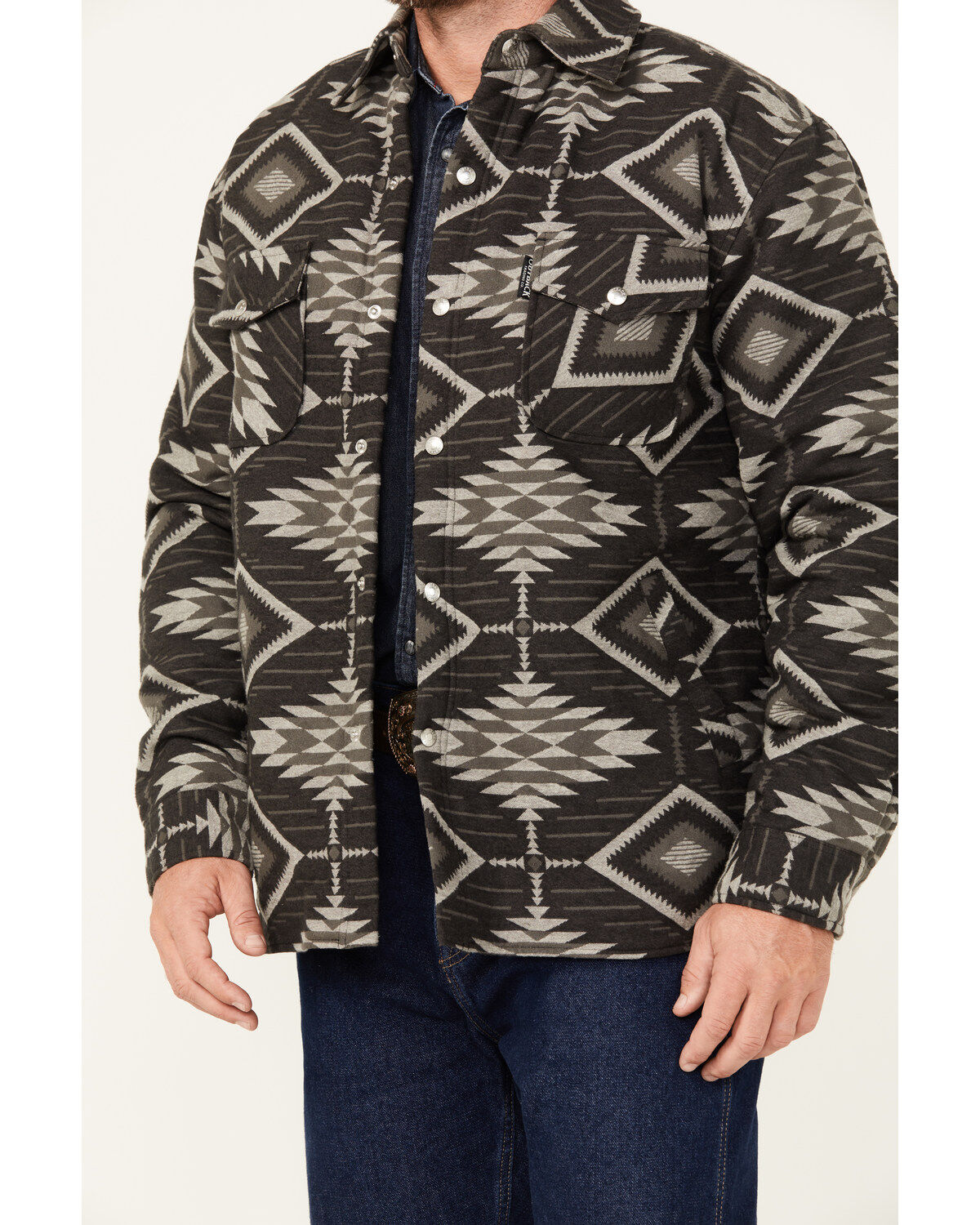 Image #3 - Outback Trading Co Men's Southwestern Print Lined Snap Shirt Jacket, Black, hi-res