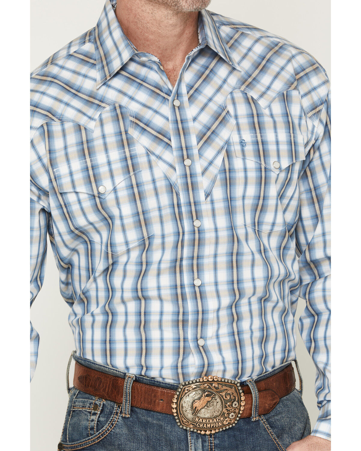Image #3 - Stetson Men's Dobby Plaid Print Long Sleeve Snap Western Shirt, Blue, hi-res
