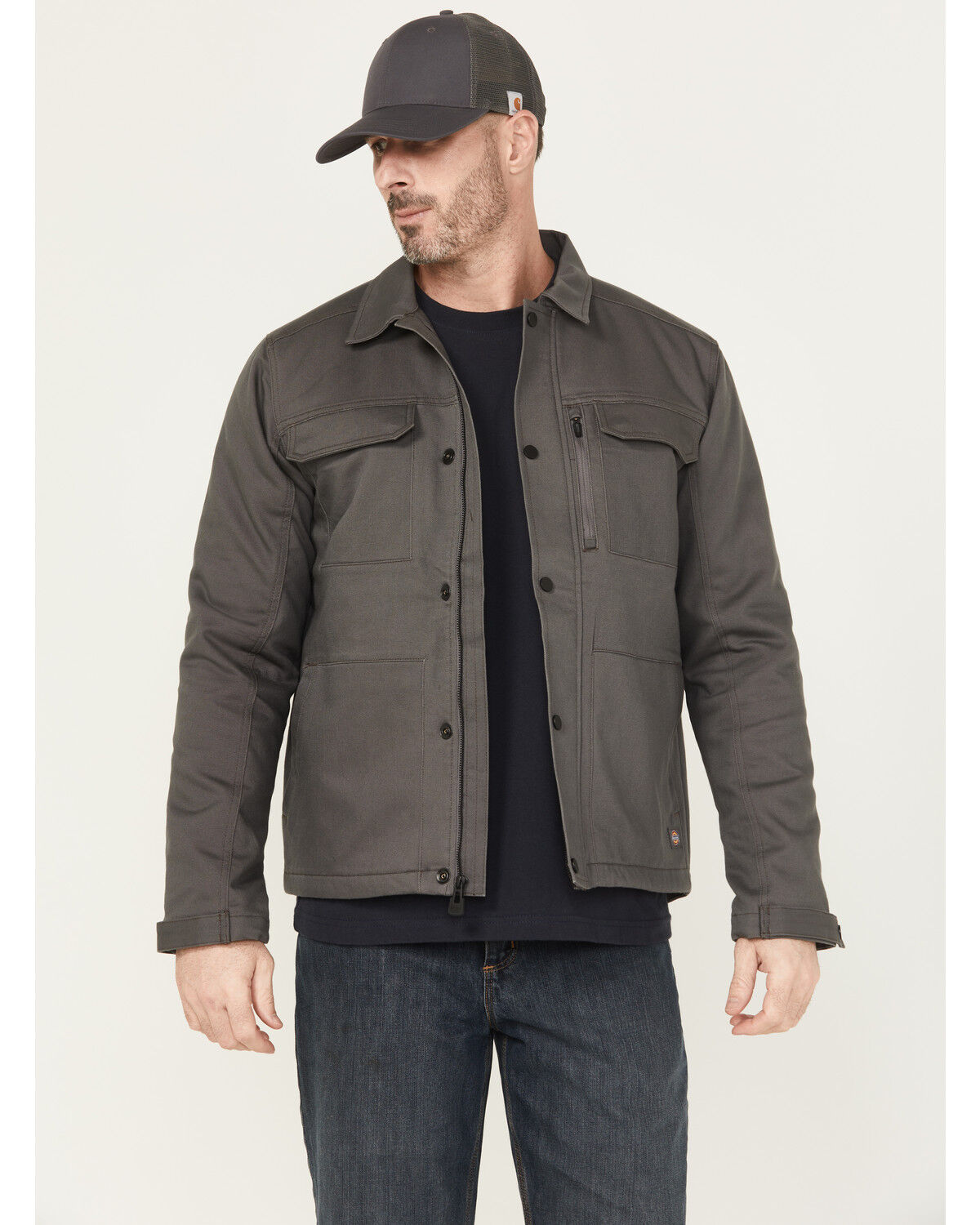 Dickies Men's Tradebuilt Snap Quilted Snap Work Jacket, Slate, hi-res