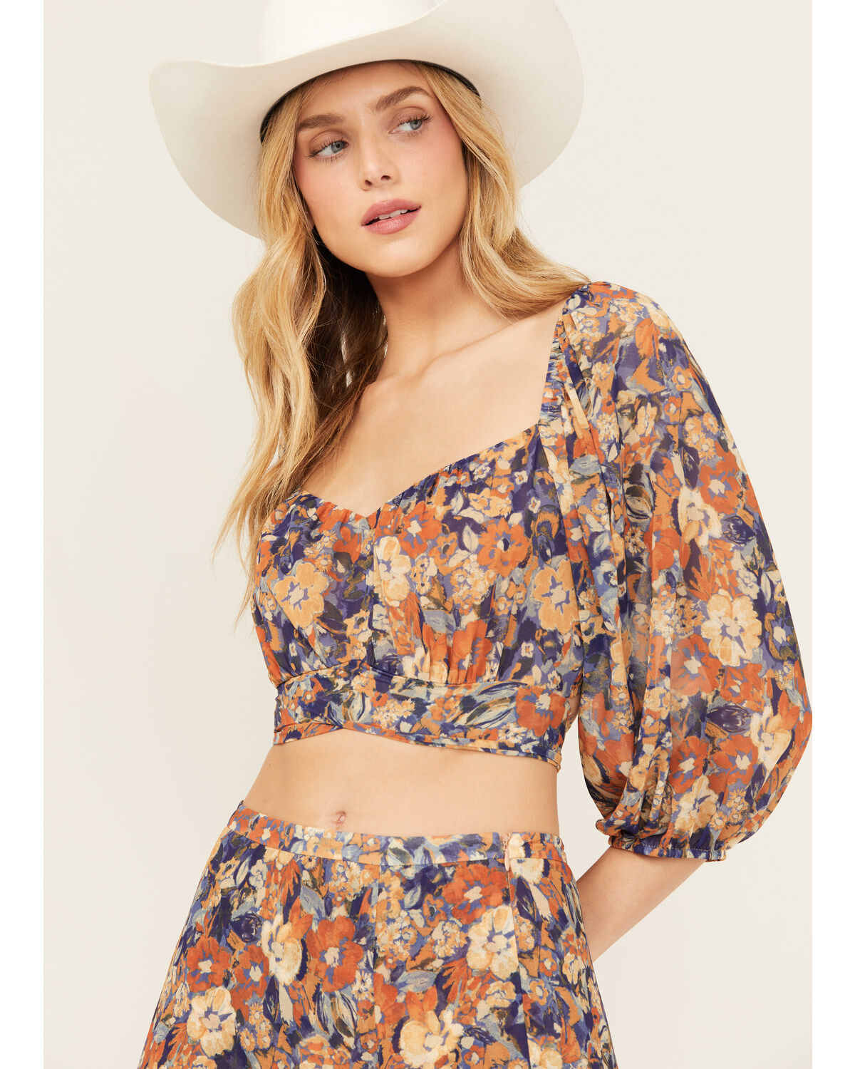 Image #1 - Beyond The Radar Women's Floral Print Tie Back Top, Multi, hi-res