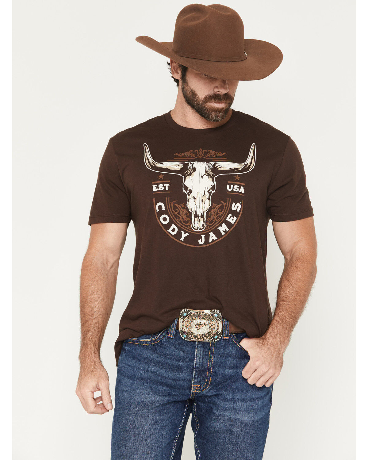 Cody James Men's USA Steerehead Short Sleeve Graphic T-Shirt, Dark Brown, hi-res
