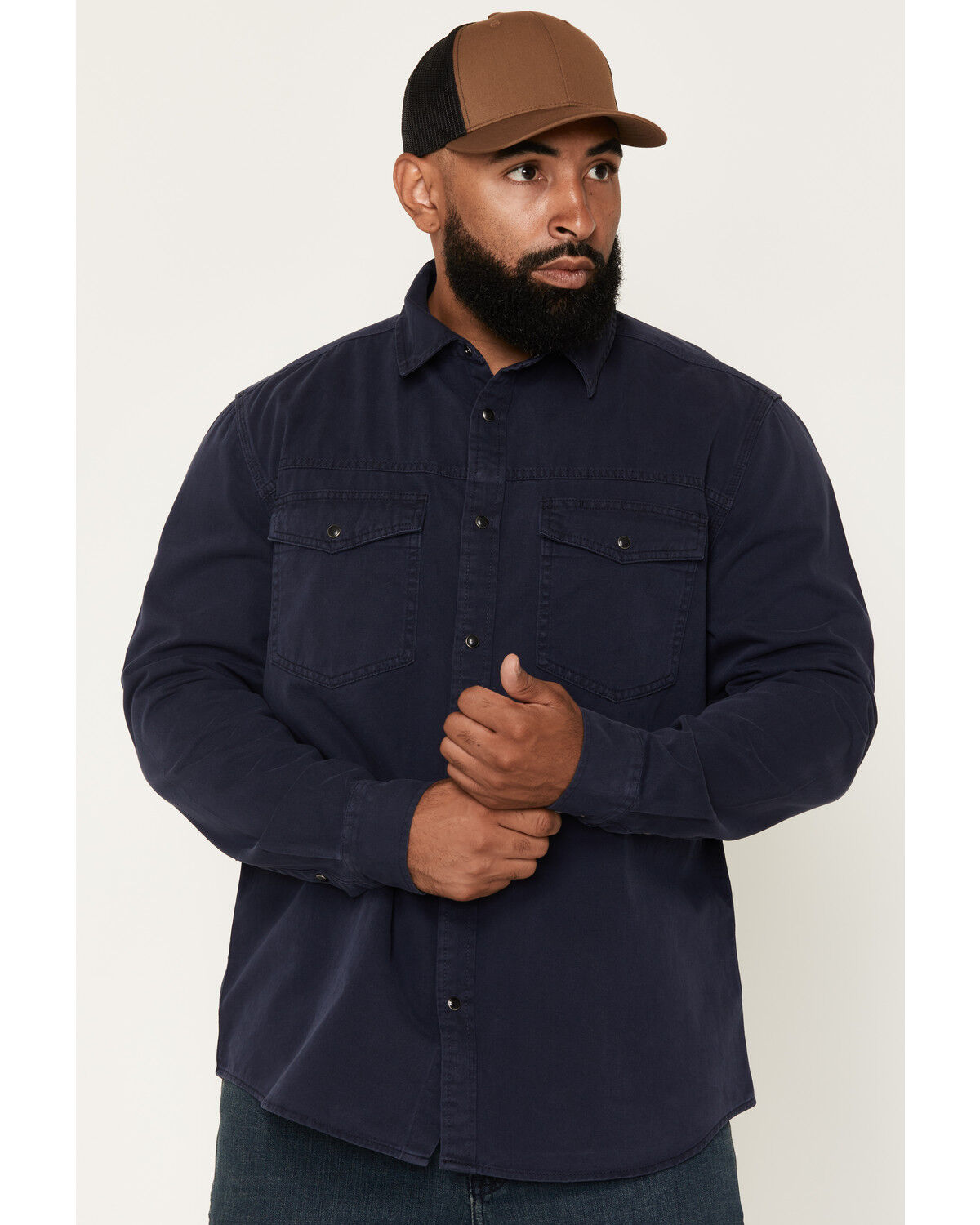 Image #1 - Hawx Men's Burr Solid Long Sleeve Snap Woven Work Shirt, Navy, hi-res