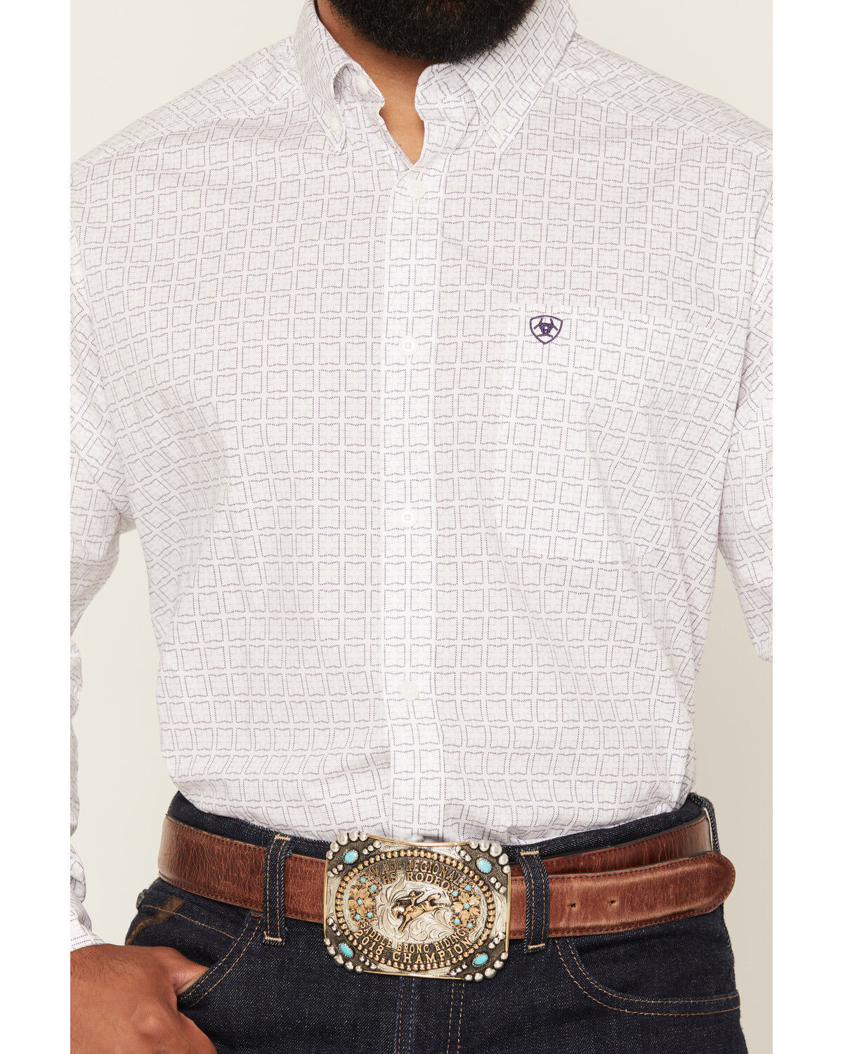 Image #3 - Ariat Men's Pace Geo Print Long Sleeve Button-Down Western Shirt, White, hi-res