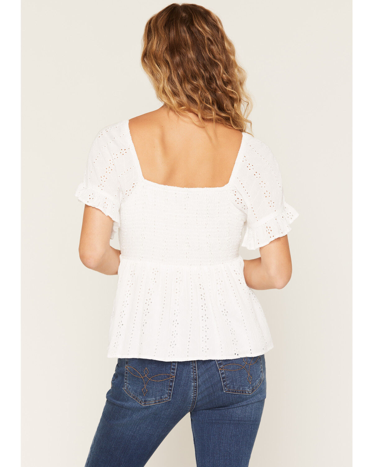 Image #4 - Angie Women's Twisted Front Peplum Top, White, hi-res