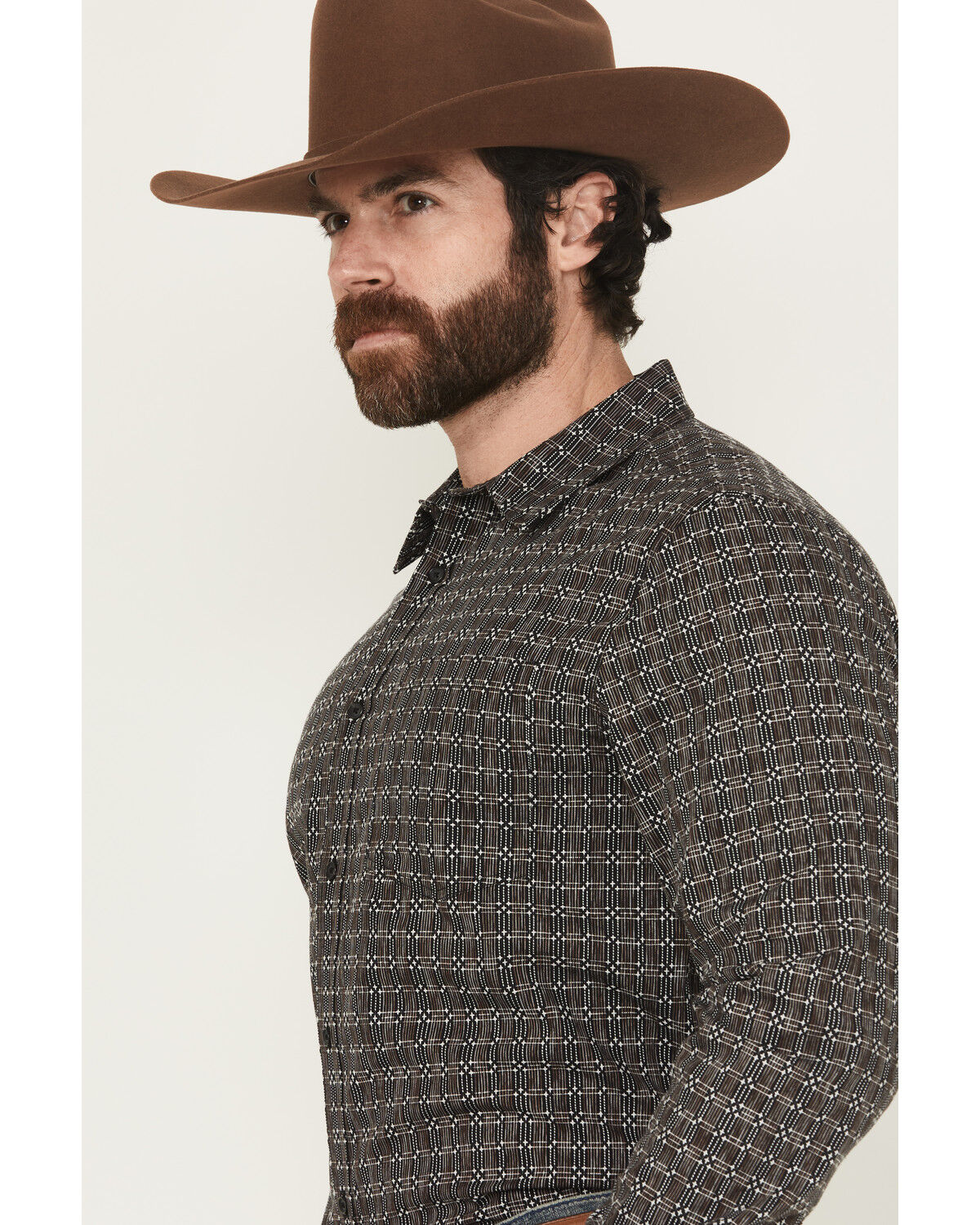 Image #2 - Gibson Trading Co Men's Bug Out Plaid Print Long Sleeve Button-Down Stretch Western Shirt - Tall, Black, hi-res