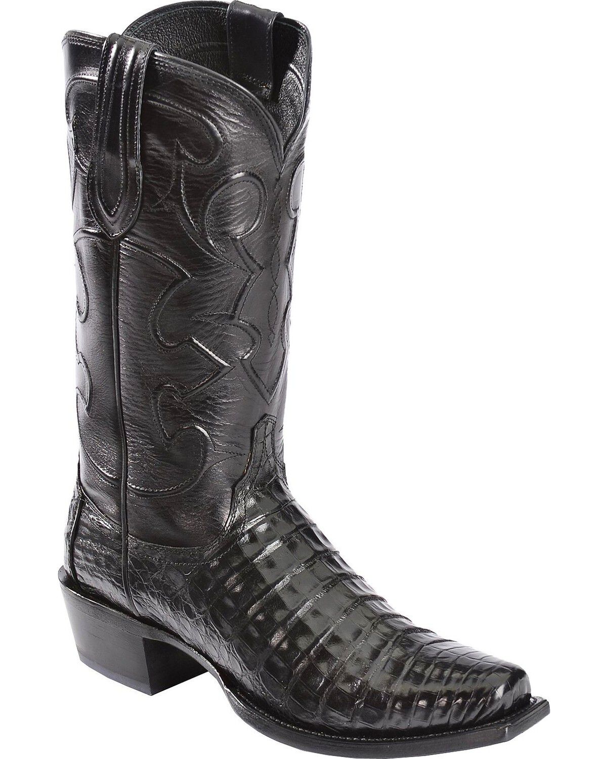 Lucchese 1883 Charles Croc Belly Western Boots - Square Toe, Black, hi-res