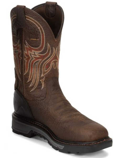 Image #2 - Justin Men's Waterproof Square Steel Toe Work Boots, Mahogany, hi-res
