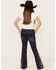 Image #3 - Grace in LA Girls' Dark Wash Floral Embroidery Flare Stretch Denim Jeans, Dark Wash, hi-res