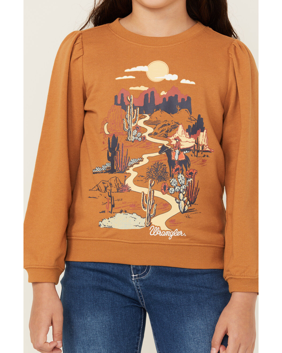 Image #3 - Wrangler Girls' Desert Scene Sweatshirt, Brown, hi-res
