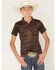 Image #1 - RANK 45&reg; Boys' Tonal Southwestern Short Sleeve Button-Down Polo Shirt, Coffee, hi-res
