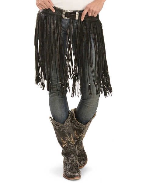 Image #6 - Kobler Leather Women's Hand-Tooled Beaded Fringe Belt, Black, hi-res