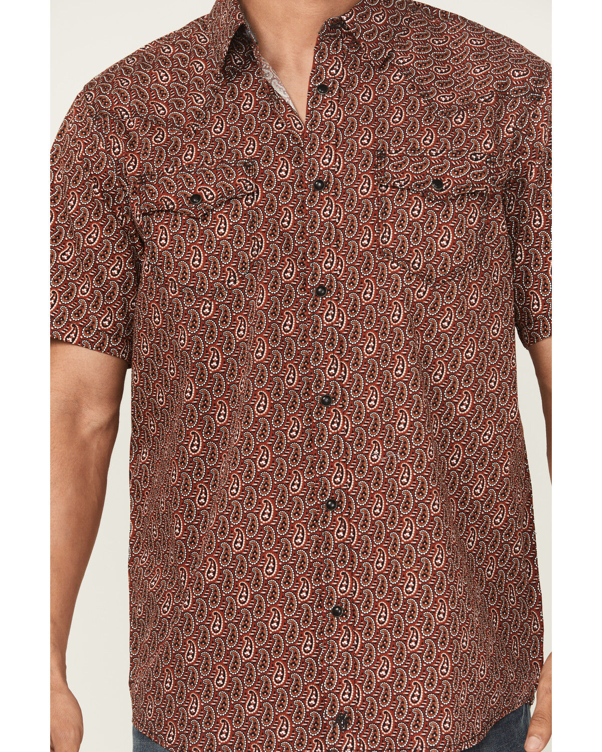 Image #3 - Moonshine Spirit&reg; Men's Lava Paisley Print Short Sleeve Snap Western Shirt, Red, hi-res