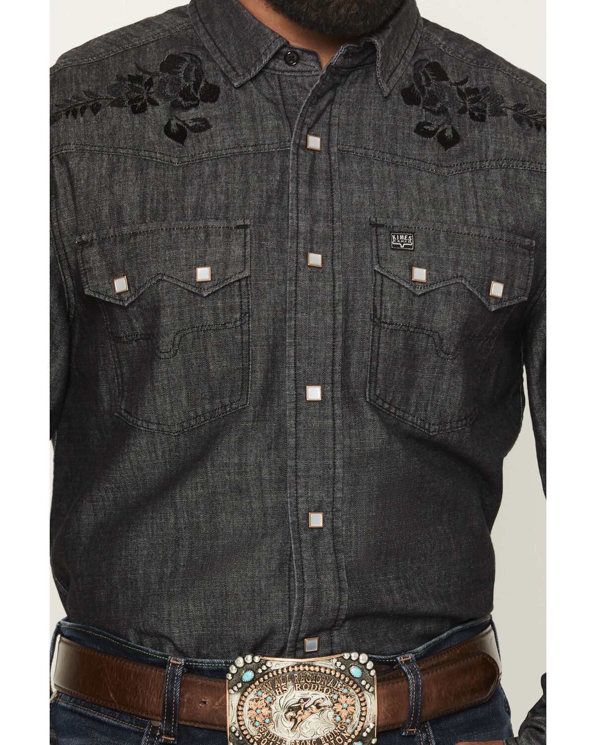Image #3 - Kimes Ranch Men's Memphis Denim Embroidered Long Sleeve Snap Western Shirt, Black, hi-res