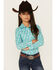 Image #1 - Cruel Girl Girls' Geo Print Long Sleeve Button-Down Western Shirt, Turquoise, hi-res