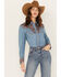 Image #1 - Scully Women's Floral Embroidered Long Sleeve Western Shirt, Blue, hi-res