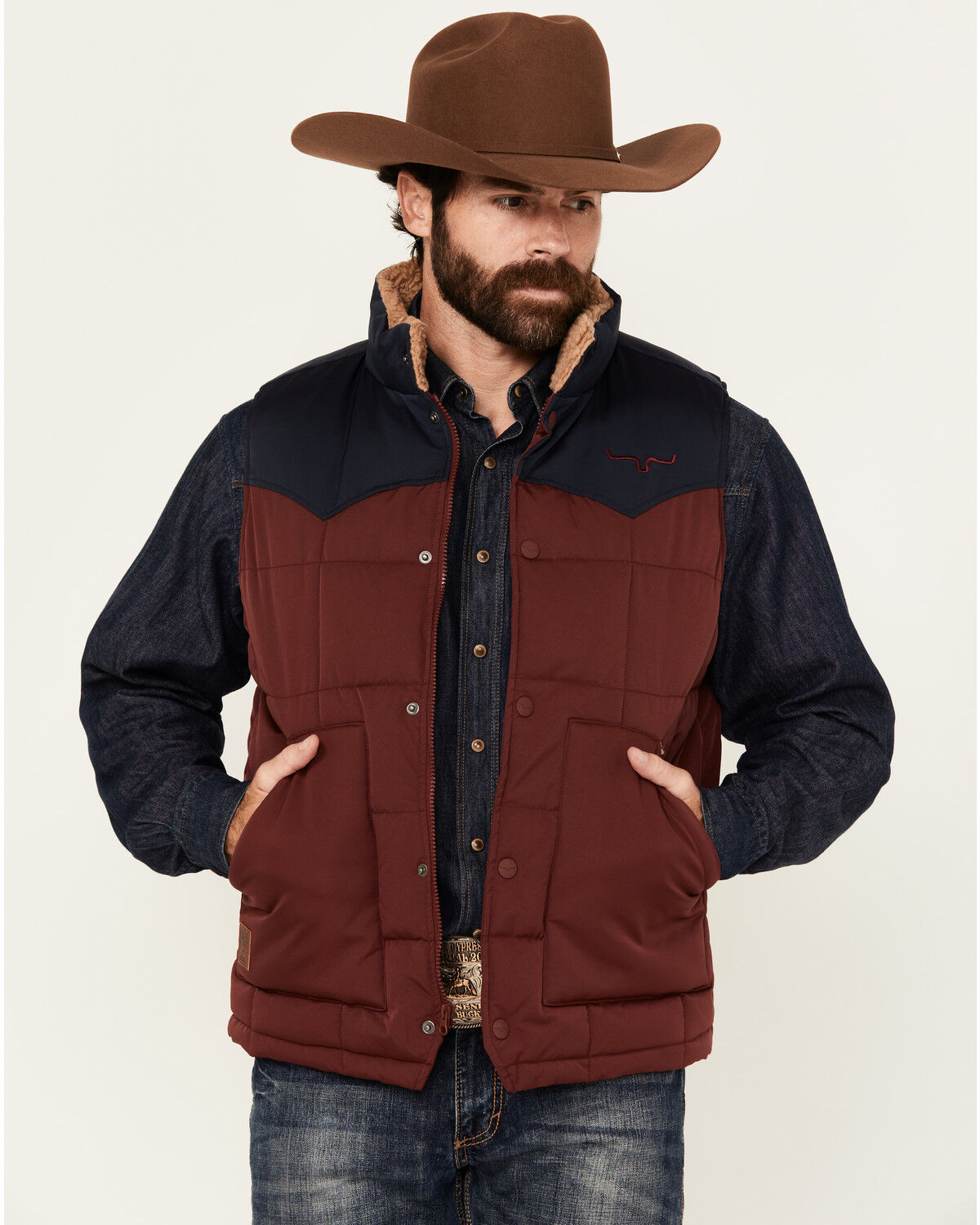 Image #1 - Kimes Ranch Men's Muir Trail Colorblock Quilted Vest, Burgundy, hi-res