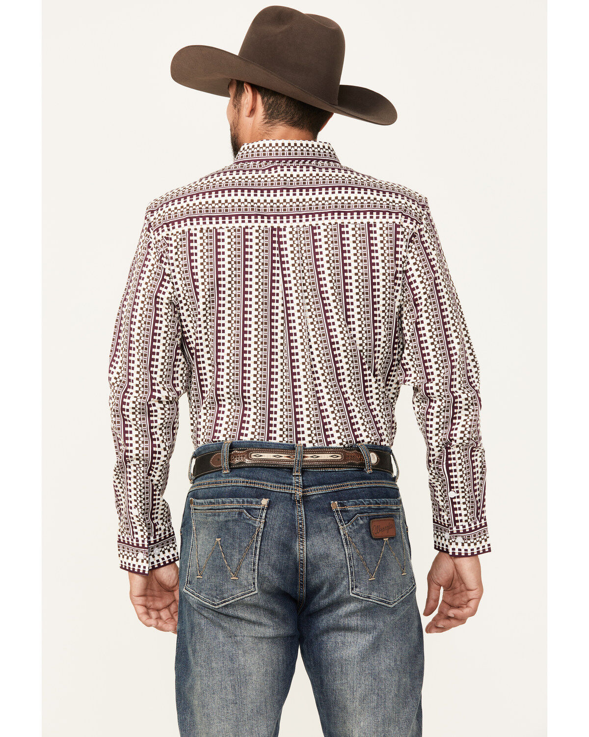 Image #4 - RANK 45&reg; Men's Railroad Geo Print Long Sleeve Button-Down Western Shirt, Grape, hi-res