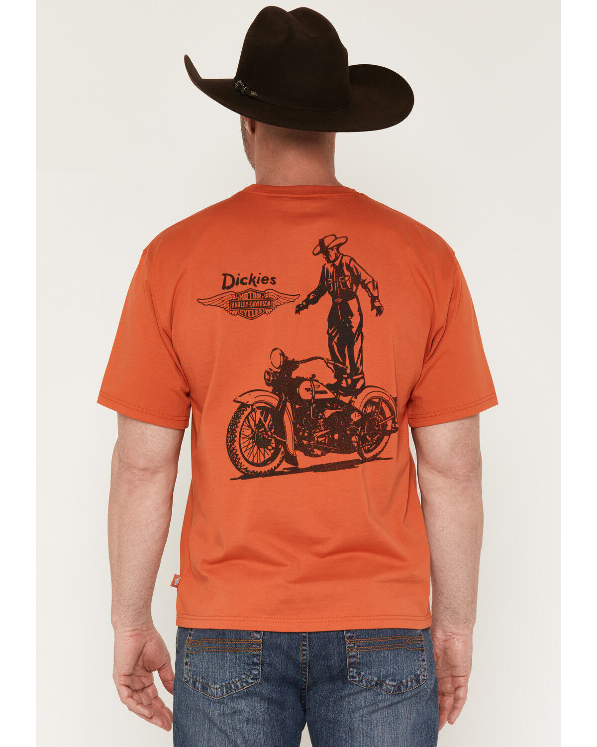 Image #1 - Dickies X Harley Davidson Men's Cowboy Short Sleeve Graphic Tee, Orange, hi-res