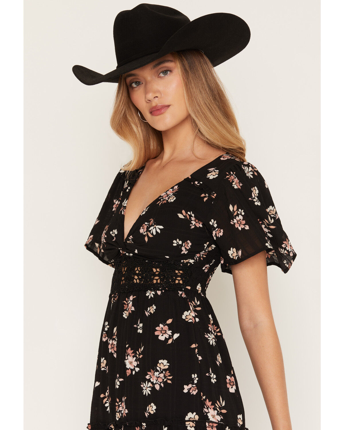 Image #2 - Wild Moss Women's Floral Print High-Low Dress, Black, hi-res