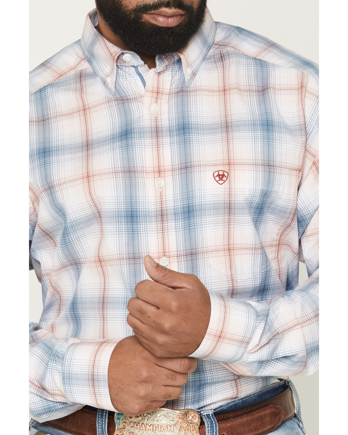Image #3 - Ariat Men's Pro Series Teddy Plaid Print Long Sleeve Button-Down Western Shirt, White, hi-res