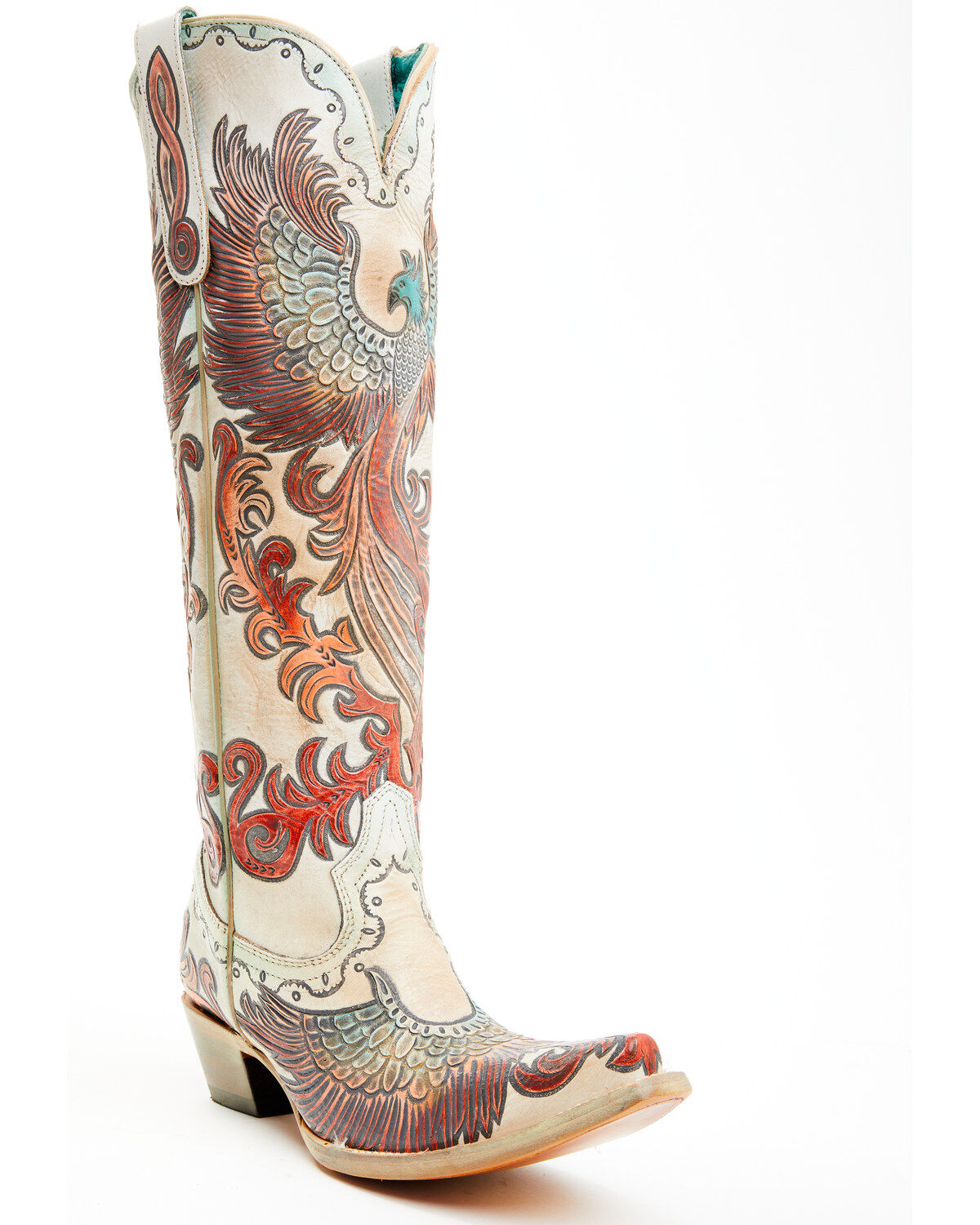Corral Women's Fire Phoenix Hand Tooled And Painted Tall Western Boots - Snip Toe, White, hi-res