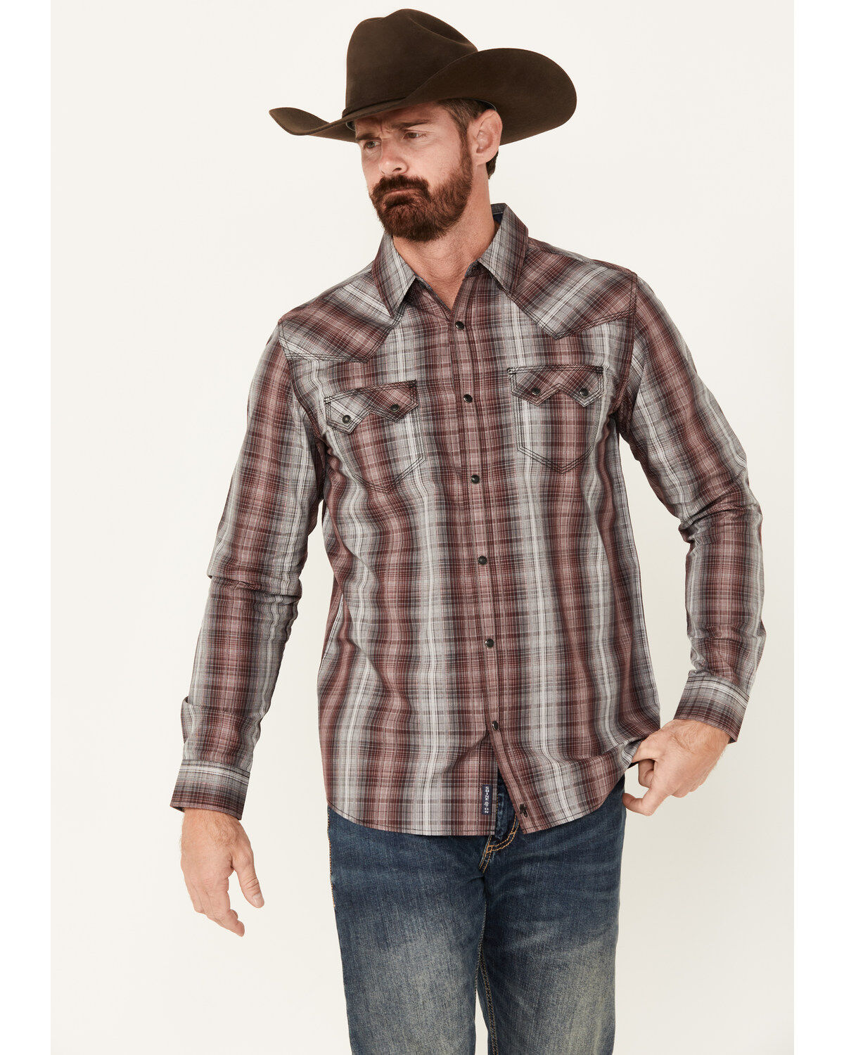 Image #2 - Moonshine Spirit&reg; Men's Ricochet Plaid Print Long Sleeve Snap Western Shirt, Purple, hi-res