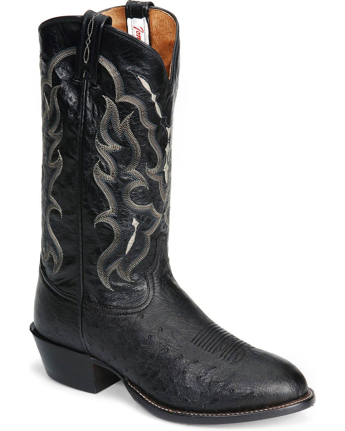 Tony Lama Men's Bonham Smooth Ostrich Western Boots - Round Toe, Black, hi-res