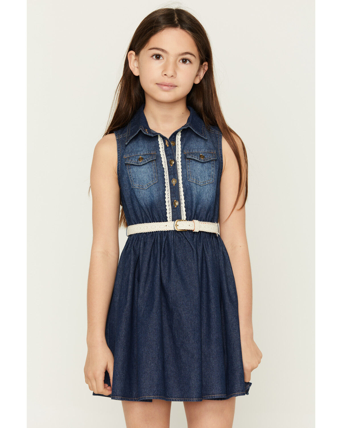 Sugar California Girls' Dark Wash Denim Dress, Dark Blue, hi-res
